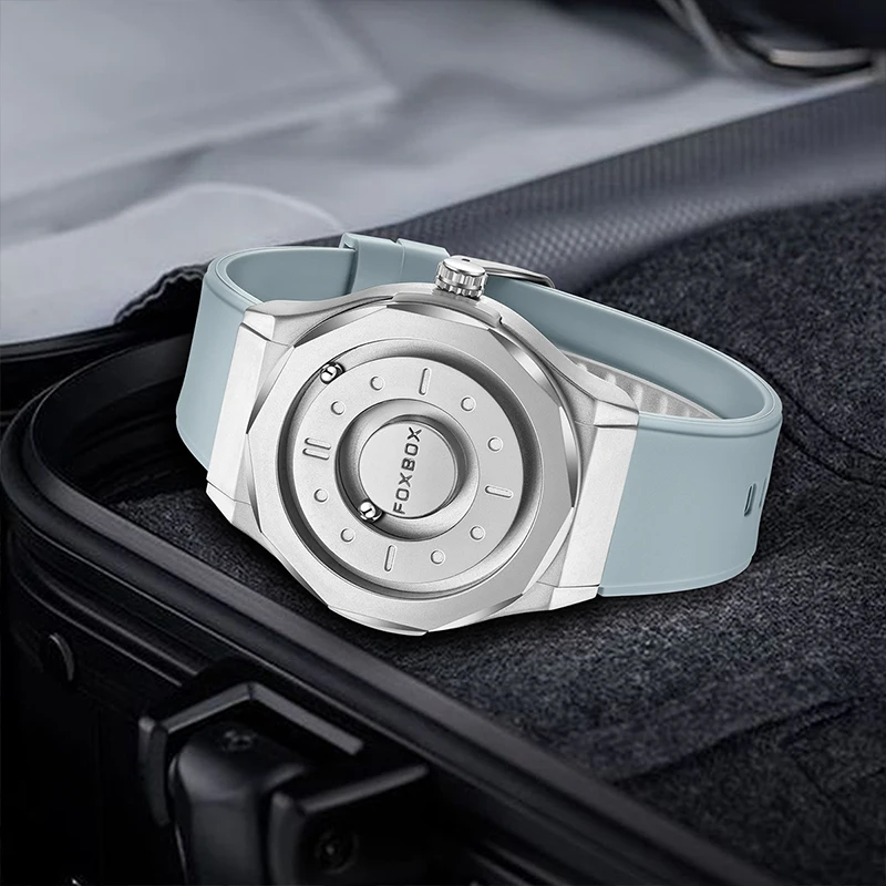 FOXBOX ساعة إبداعية مؤشر التمرير قوة مغناطيسية كوارتز ساعات المعصم الرياضة في الهواء الطلق مقاوم للماء الساعات Relogio Masculino #5
