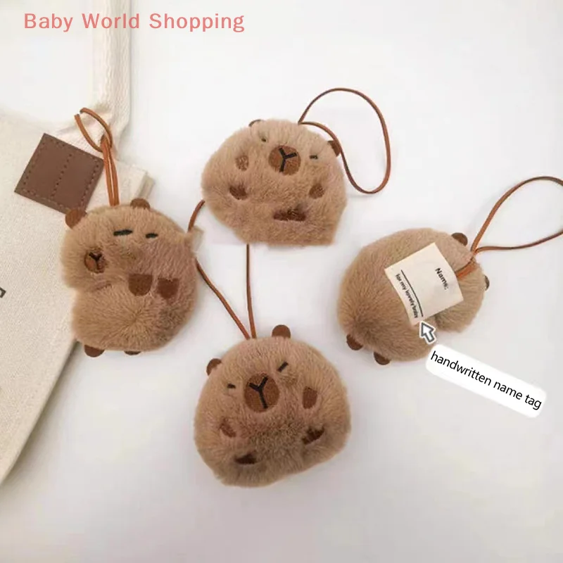 Porte-clés Capybara en peluche Kawaii, marque Anti-perte, étiquette nominative, pendentif pour sac à dos de maternelle, décor