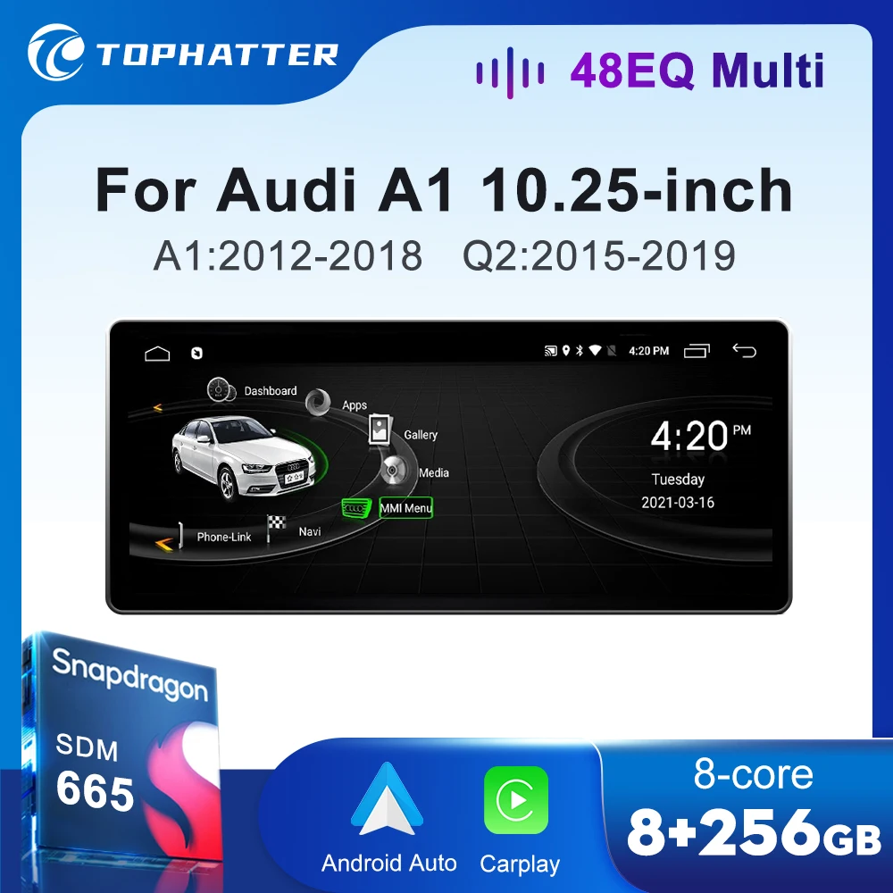 10.25'' Car Radio For Audi A1 Wireless CarPlay Android Auto Multimedia Player Head Unit Screen Video GPS Navi Display Stereo GPS 