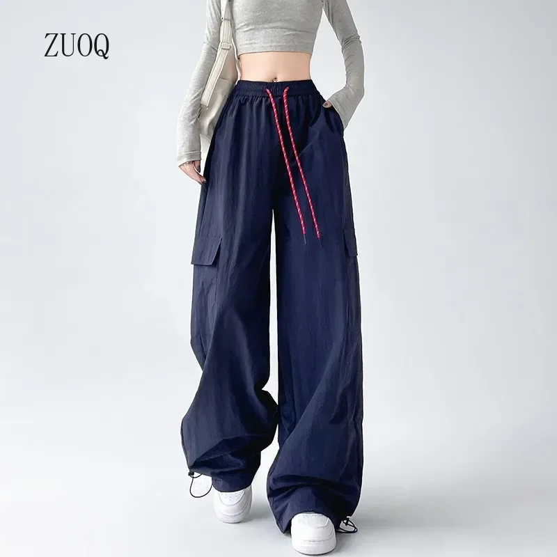 

Solid Color Cargo Pants Women High Waisted Drawstring Straight Leg Casual Sweatpants 2025 Autumn New Versatile Trousers Female