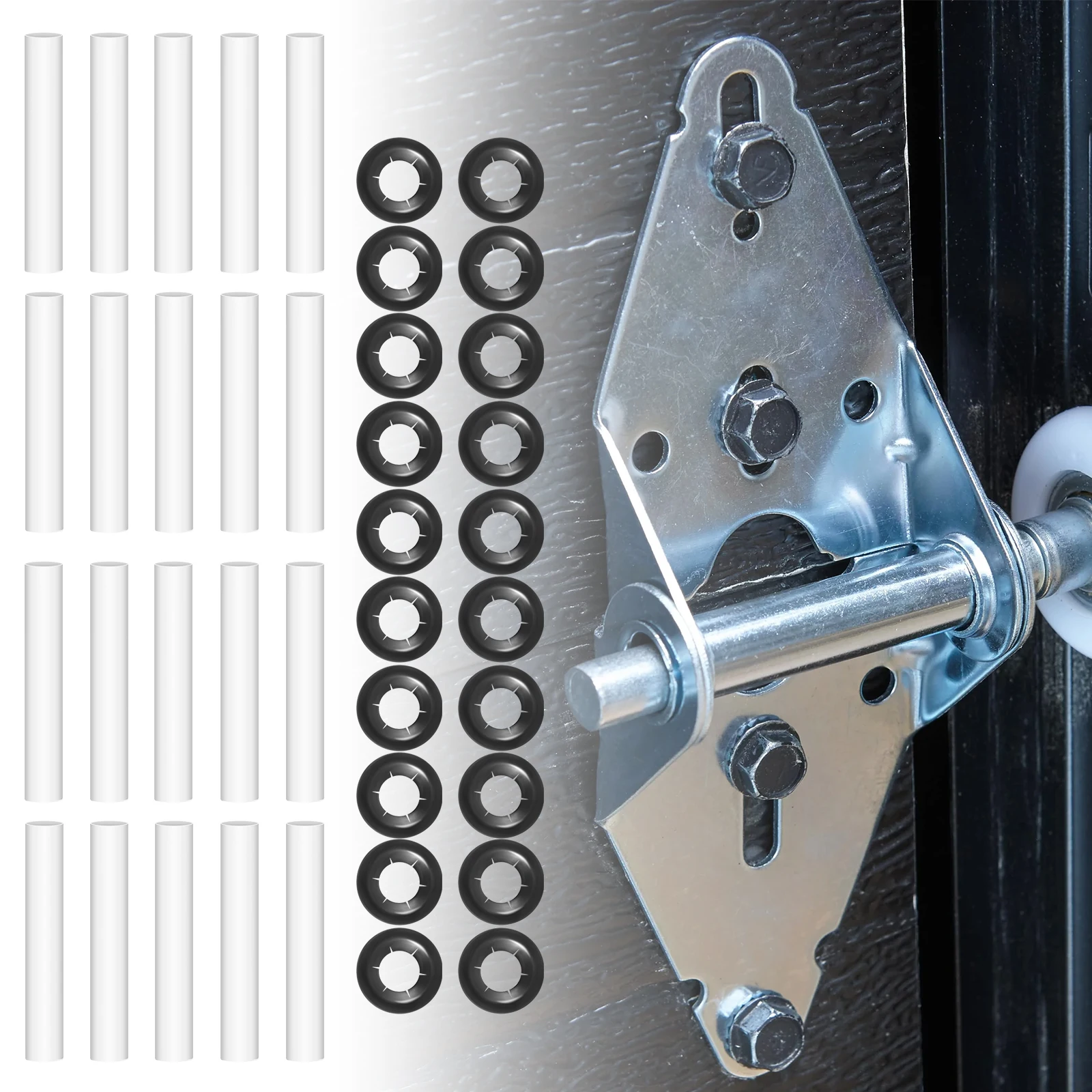 

20PCS/Set Garage Door Hinge Quiet Roller Sleeves Roller Shaft gaskets Compatible with New Rollers or Rollers with Clean Stems