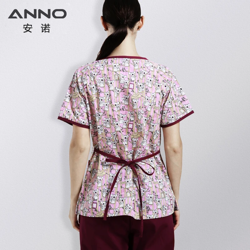 ANNO Women Hospital Nurse Uniform with Adjust Waist Body Scrubs Tops Pretty Clinic Paramedic Clothing Cosmetologist Coveralls