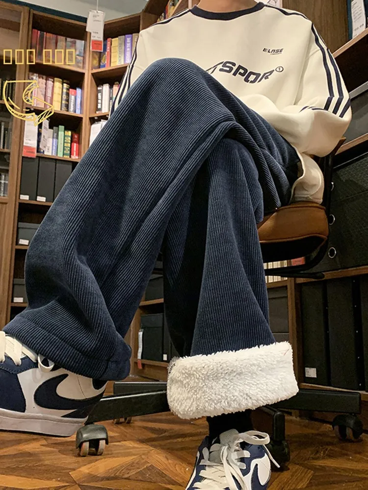 

Мужские вельветовые брюки в стиле ретро, осенне-зимние, теплые, на флисовой подкладке, из тонкого хлопка, в стиле нордик