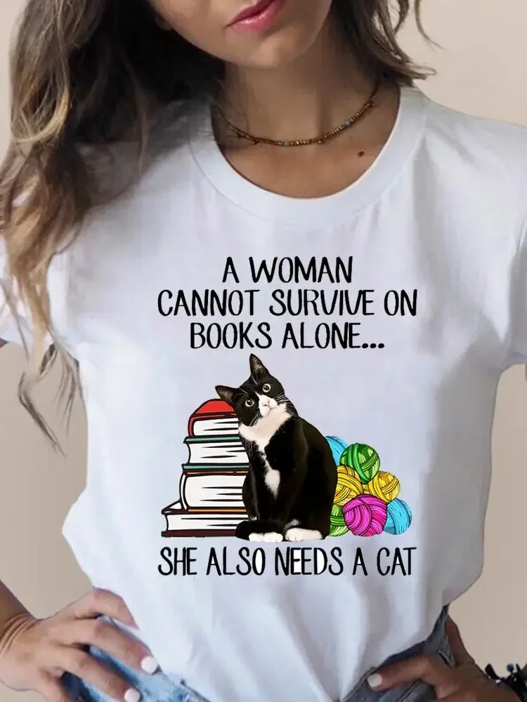 Plus Size Print T Fashion 3D Cat uroczy Trend odzież damska ubrania z krótkim rękawem letnie T-shirty damskie z grafiką