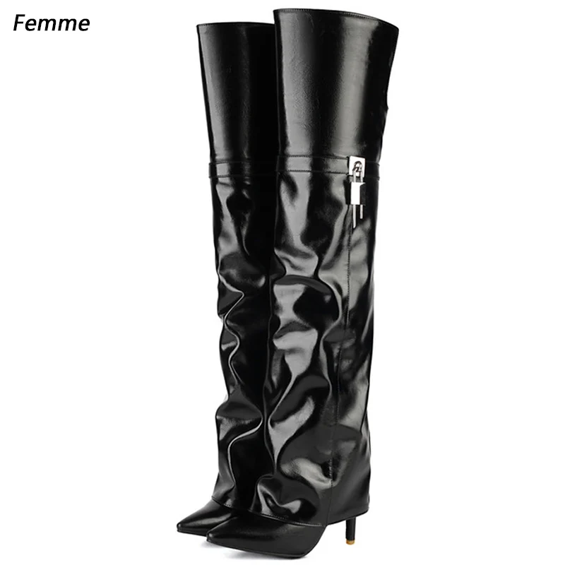 Femme Women's Handmade Black Over-the-Knee Boots: Elegant Stiletto Heel Design for a Sleek and Sexy Look Size 35-47