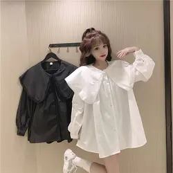 女性用のラージネックレスシャツ,ルーズなシャツ,すべての服,モノクロデザイン,エレガントなファッション,ラージサイズ,春と秋