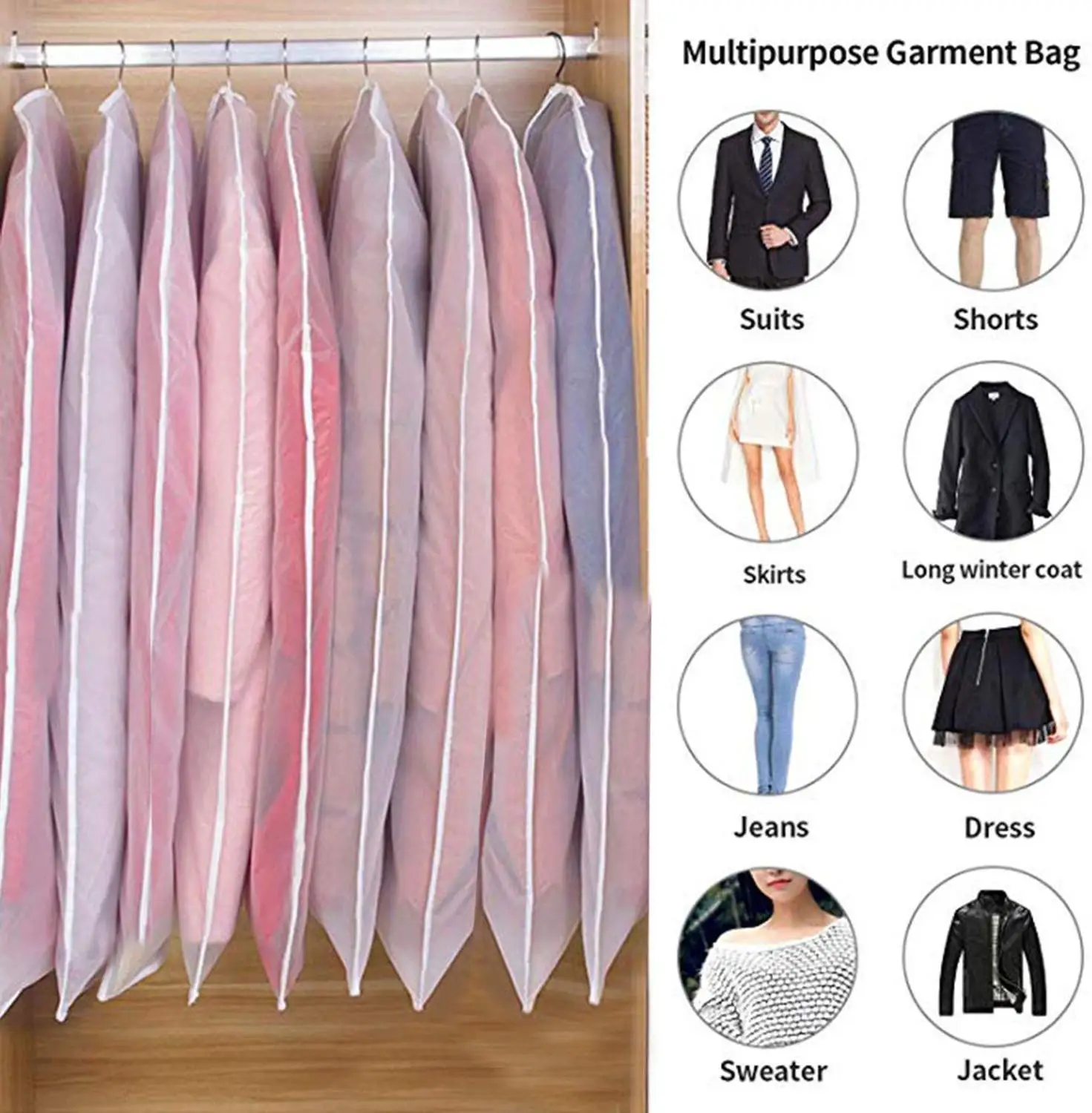 80-140cm Clothes Hanging Dust Cover Suit Coat bags Waterproof Dustproof Clothes Protector Hanging Organizer Wardrobe Storage Bag