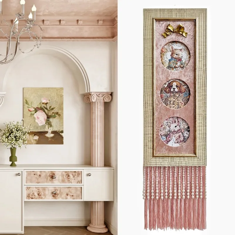 

Bow girl room pink French tassel niche retro pearl decorative painting