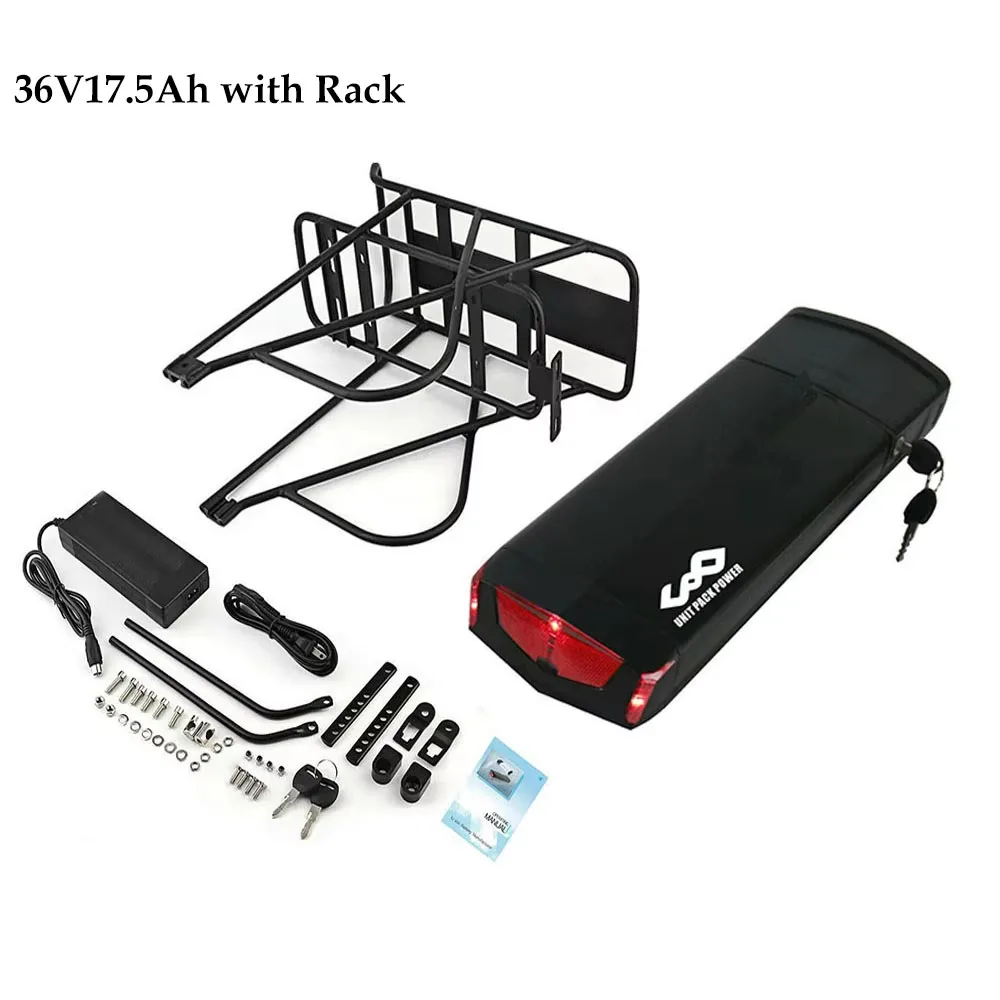 36V21AH Achterdrager E-bike Accu 52V 30Ah Lithium Batterij 18650 21700 48V 14Ah voor Elektrische Fiets 250W 350W 500W 750W 1000W