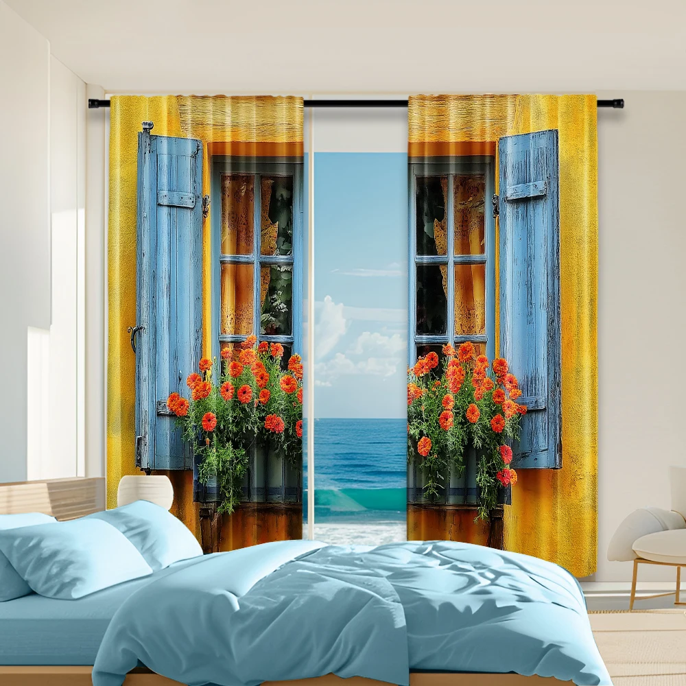 

2 pcs, versatile polyester transparent curtains for home decoration Guard Floral Leaf for use in bedrooms and living rooms