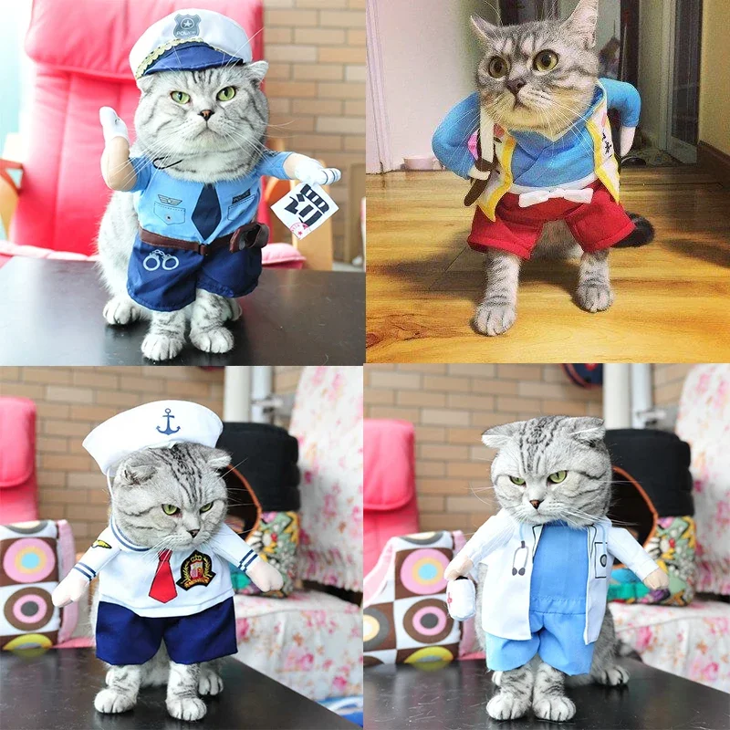 Funny Costumes Pets Cute Cat Costumes Funny Cats and Dogs Costumes Stand Up Halloween Cosplay Cat Clothes Supplies