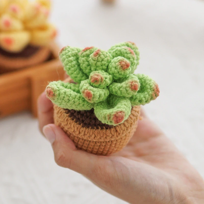 Hand-Knitted Cactus Potted Plant Homemade Crochet Finished Hand Woven Succulent Plants Flower Table Desktop Home New Year Decor