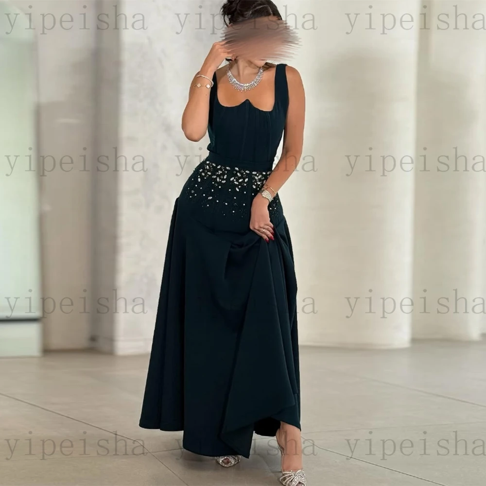 Sukienki wieczorowe na zamówienie, nowoczesne, bez rękawów, zdobione koralikami i cyrkoniami, linia A, suknia balowa, prosta, plisowana sukienka do kostek.