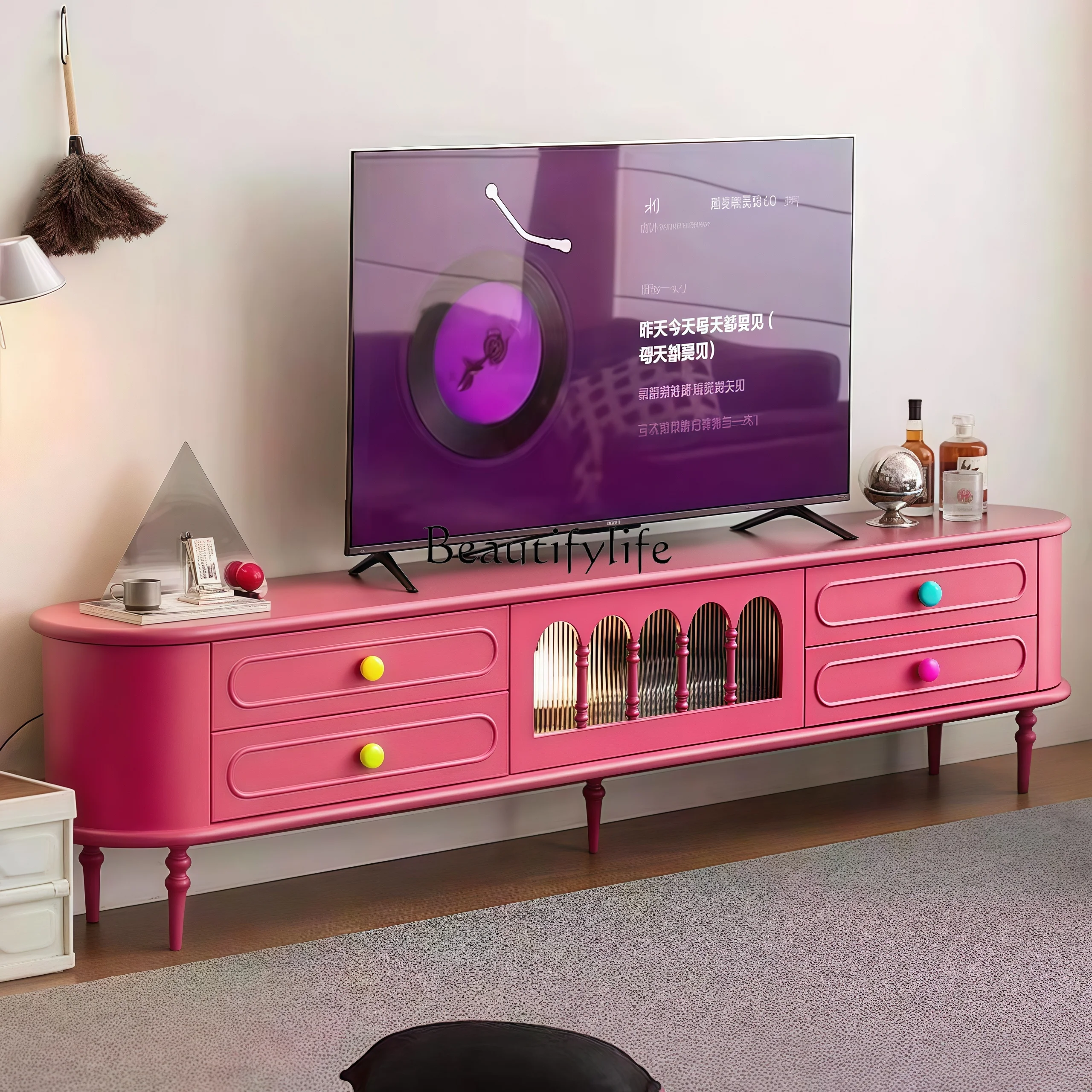 

Retro solid wood TV cabinet coffee table combination small apartment living room home floor cabinet