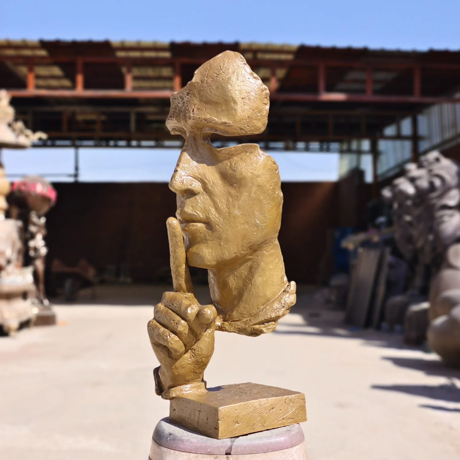82cm Famous Silence is Golden Bronze Statue Abstract Face Sculpture Creative Bust Handcrafts Large Home Garden Decoration Gift - view 6