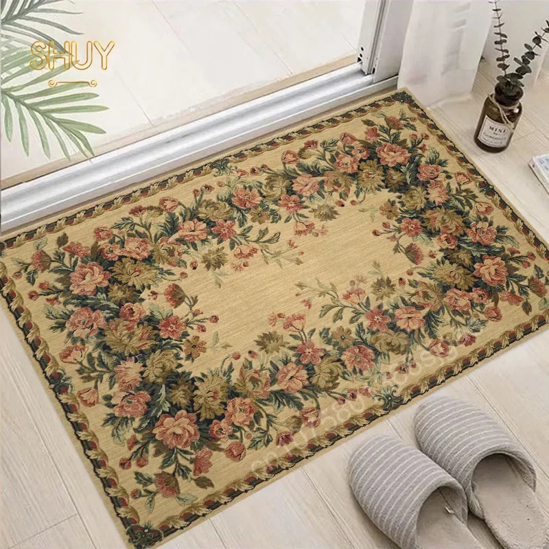 European Carpet Floral Print Luxury Home Decoration for Bedsides Living Room Foor Mat Custom Maintenance Free Non-slip Rug Gift