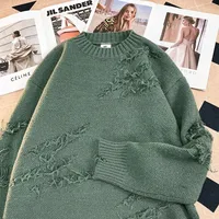 2025 New Men's Harajuku Fashion Ripped Sweater Vintage Oversized Pullover Knitwear Y2K Streetwear Hip Hop Hole Pullovers jersey