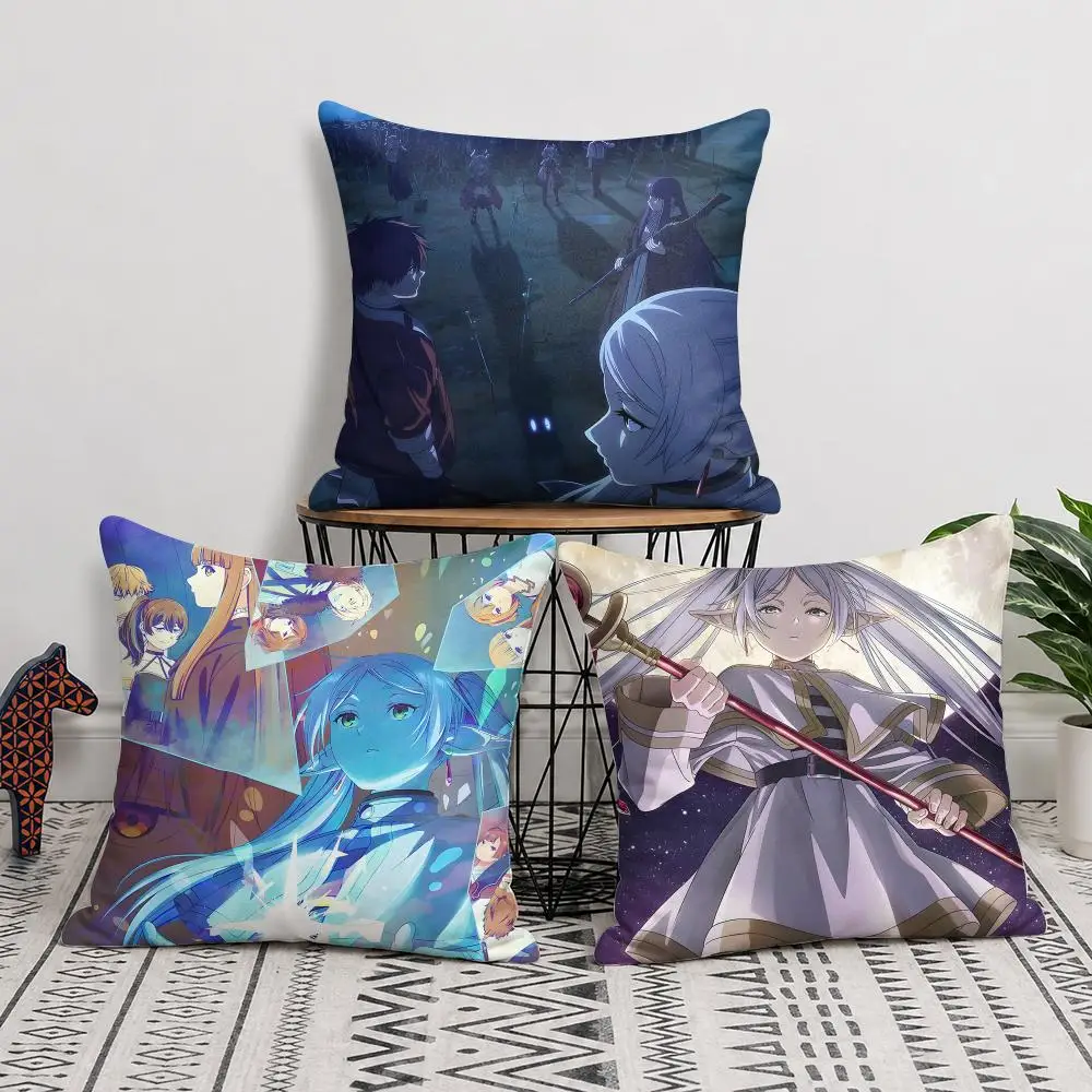 Anime F-Frieren Cushion Cover Short Plush Soft Double-Sided Printing Pillow Case Cozy Sofa Bedroom Home Decor Gift