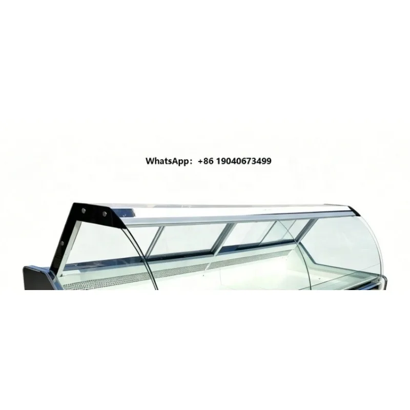 Commercial Foamed End Panel Lift Lid Meat Chiller Curved Glass Refrigerated Display Case for Supermarket Deli Raw Meat shi