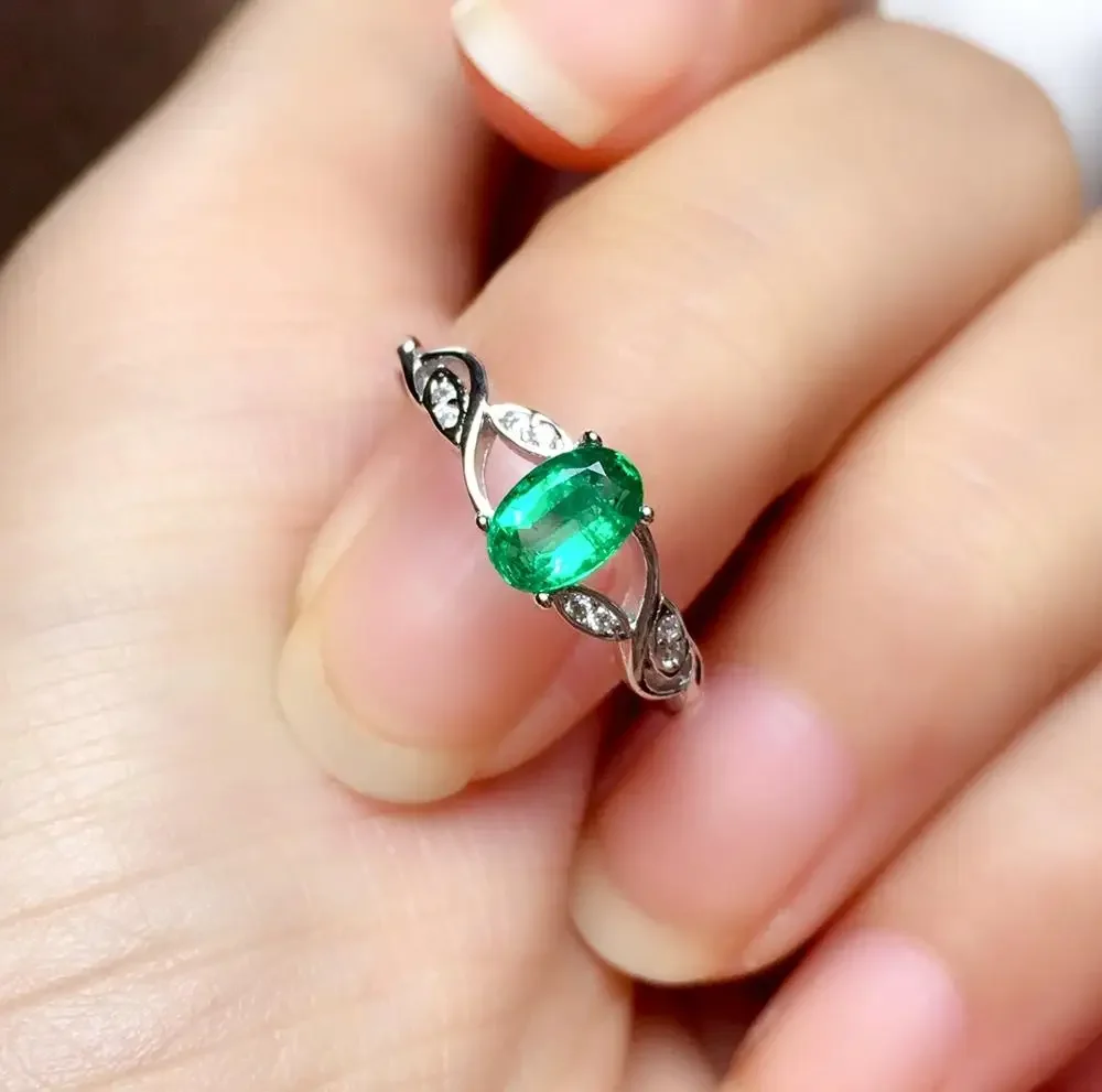 Natural Emerald Ring 925 Sterling Silver Classic Style Women Fine Jewelry Wedding Gift Anillos De Compromiso Para Mujer Oro 18 K