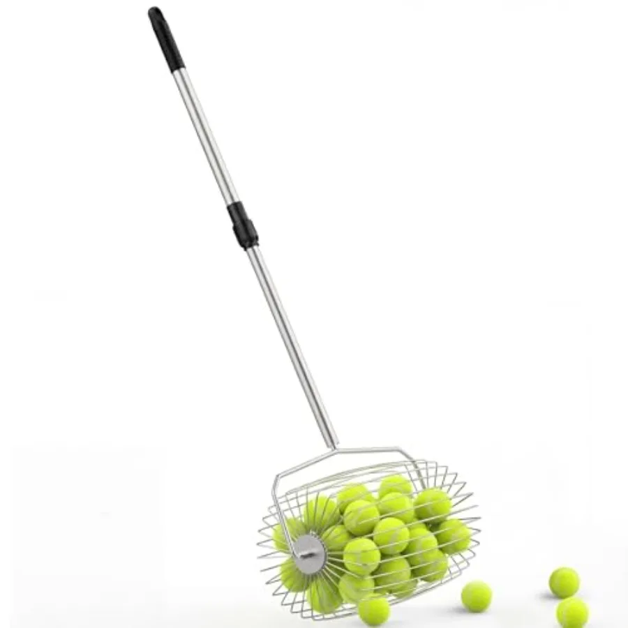 

Rolling Tennis Ball Picker 29" 43" Adjustable Tennis Ball Hopper Lightweight and Sturdy Holds Up to 25 Balls Quick Pickup of 1.