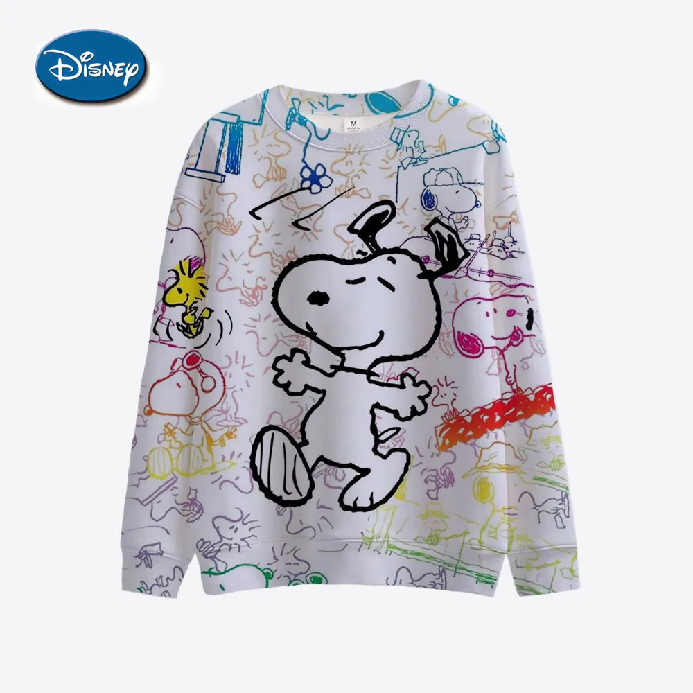 2024 New Cartoon Disney Cute Snoopy print Ladies Sweatshirt Crew Neck Loose Pullover Autumn Fun Print Long Sleeve Top