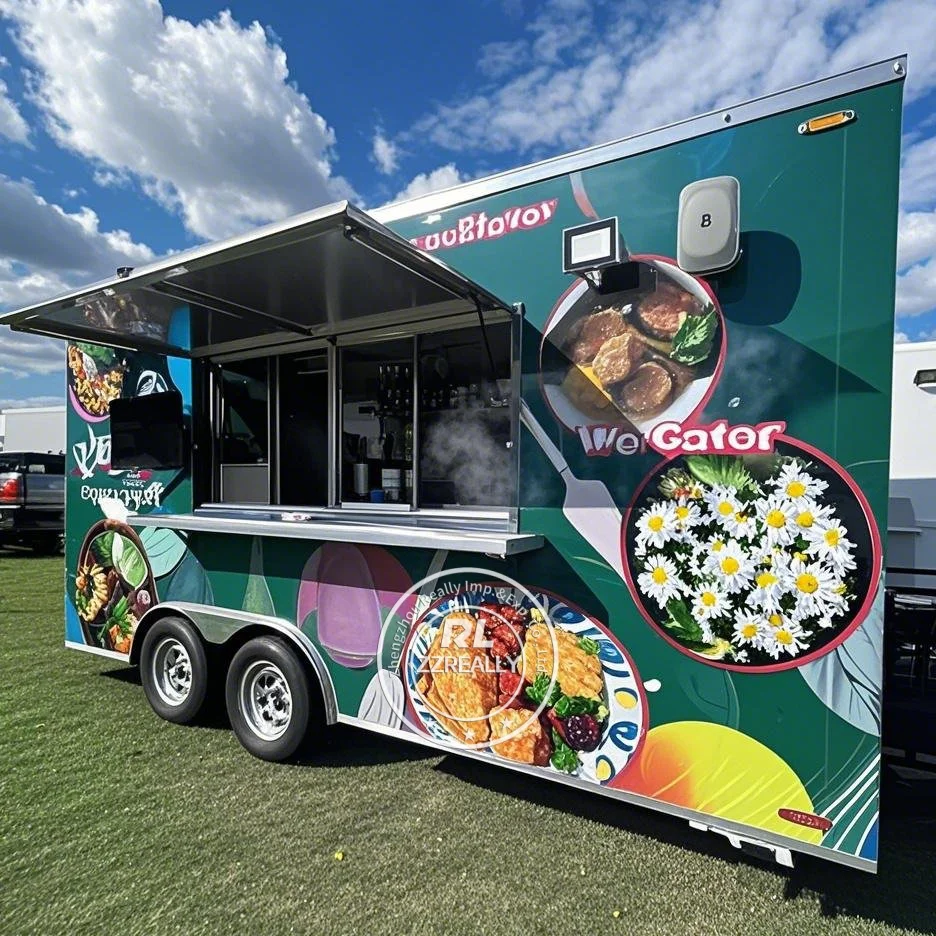 

2025 NEW Burger Van Catering Trailer Mobile Kitchen Outdoor Concession Food Trailer Square Snack Fast Food Truck Fully Equipped