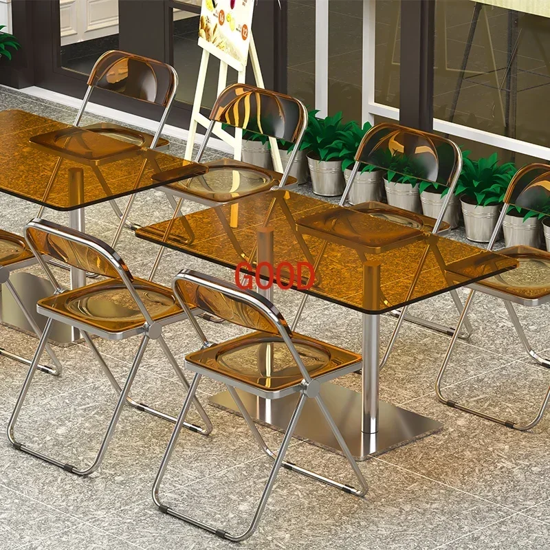 

Rectangle tempered glass fast food restaurant dining table and chair combination