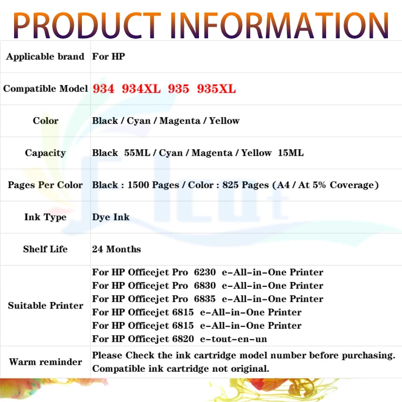 Cartucho de tinta 934 935 934XL 935XL Compatible con HP 934 934XL 935XL HP934 para impresora HP Officejet 6230 6830 6835 6812 6815 6820