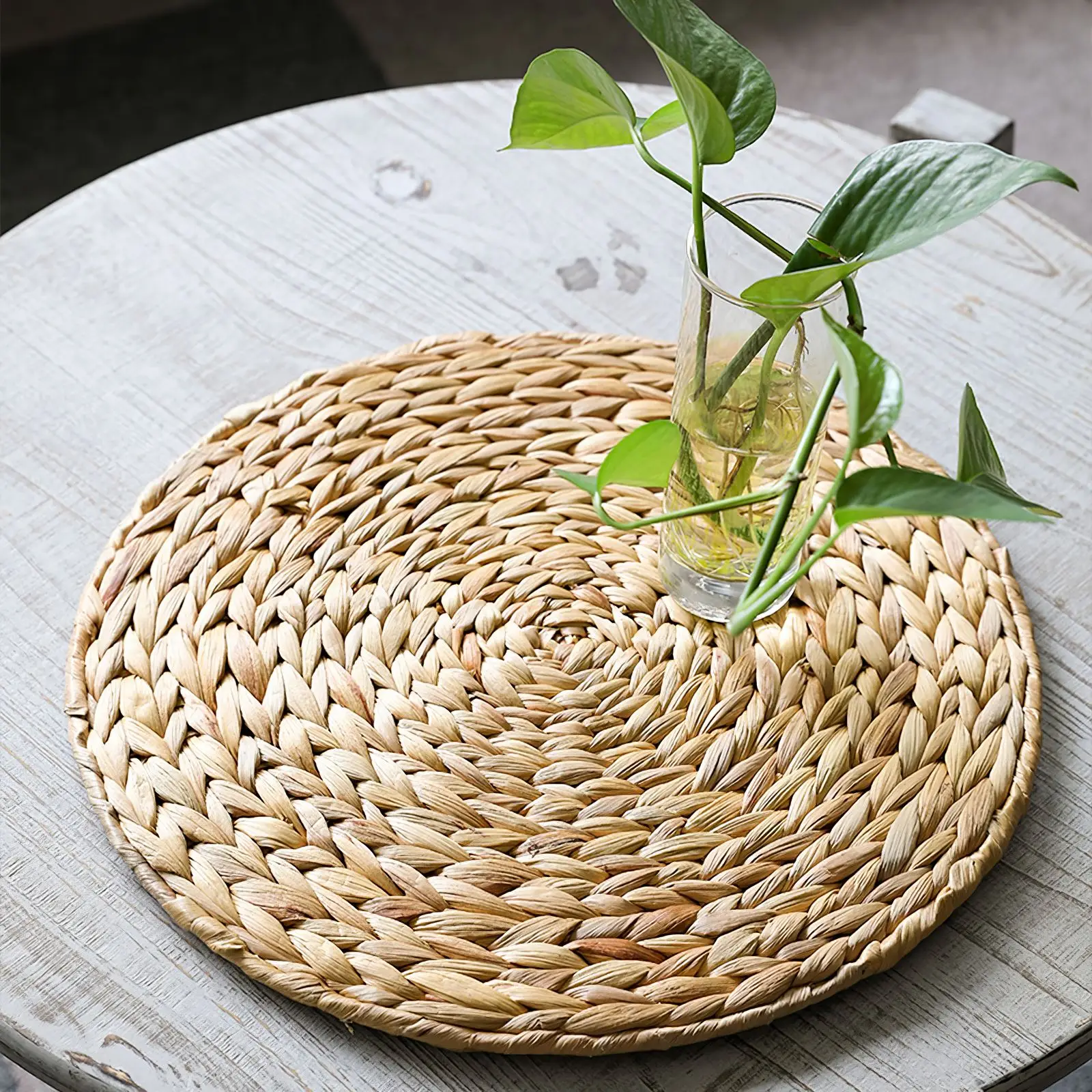 Cattail Straw Round Woven Placemats Rattan Table Mats Natural Straw Mat Braided Weave Placemats Handmade Table Insulation Mat