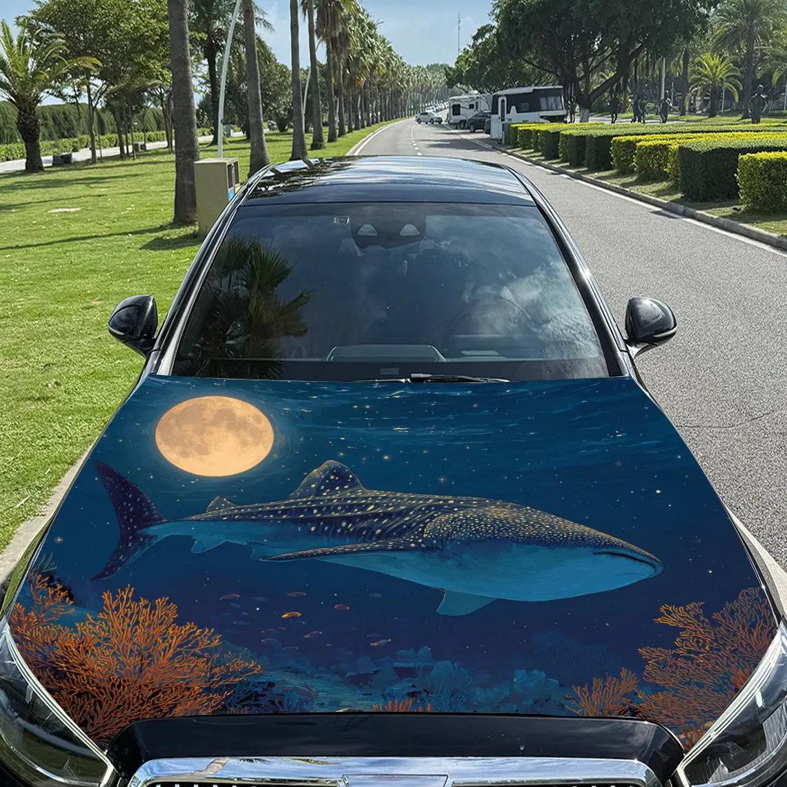 

Giant Whale Shark Pattern car hood stickers, waterproof self-adhesive, scratch resistant, easy to stick, durable car PVC sticker