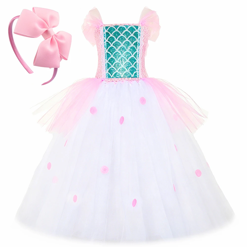 Little Bo Peep Princess Dress Costume Girls Fancy Shepherdess Tulle Tutu Dress Pink White Kids Halloween Birthday Party Dress Up