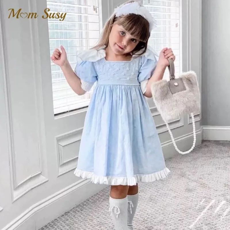 

Baby Girl Princess Cotton Spanish Dress Bow Infant Toddler Girl Vintage Pearl Beading Vestido Party Birthday Baby Clothes 1-7Y