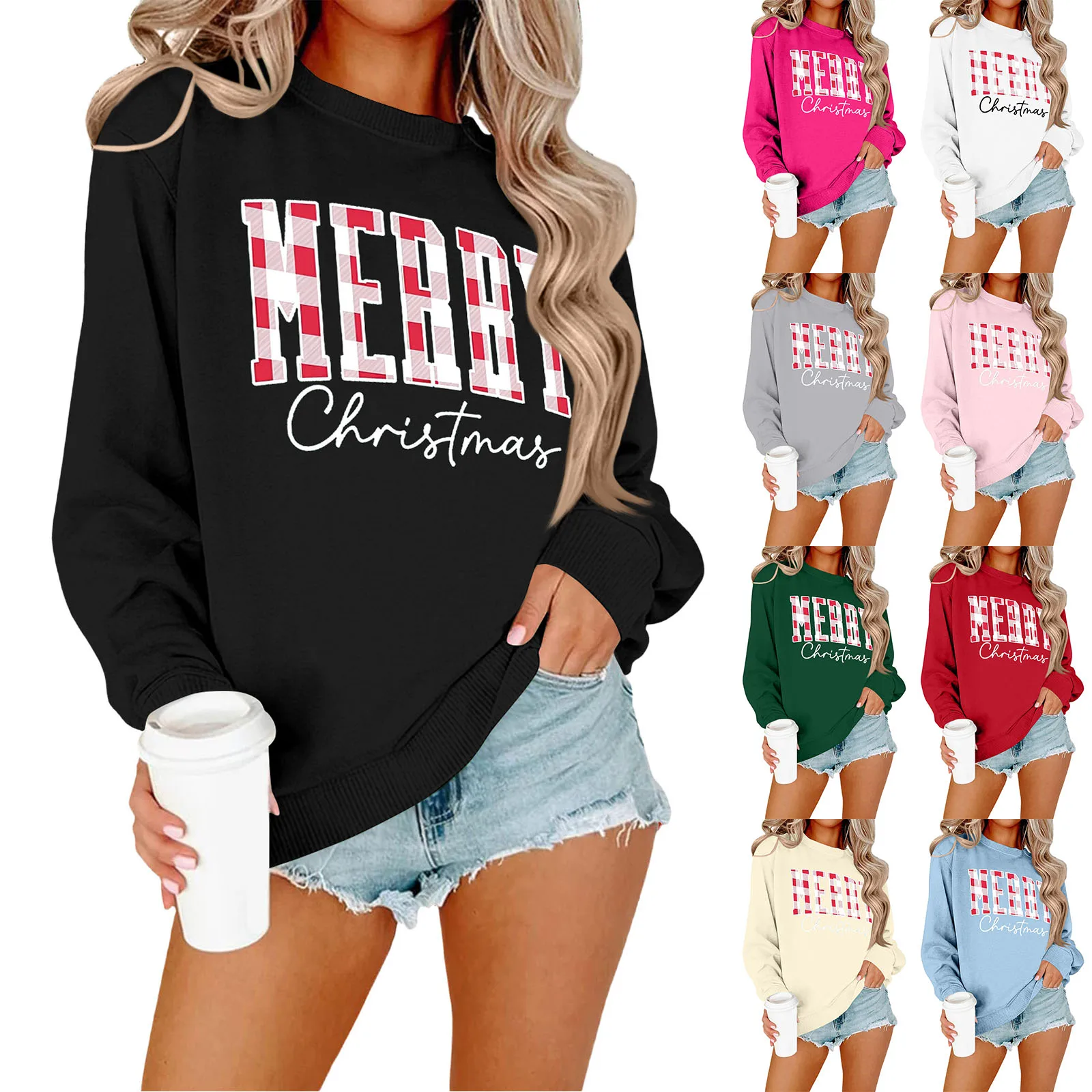 Women'S Fashionable Casual Long-Sleeved Loose-Fit Christmas Print Round-Neck Pullover Sweatshirt Woman Clothes