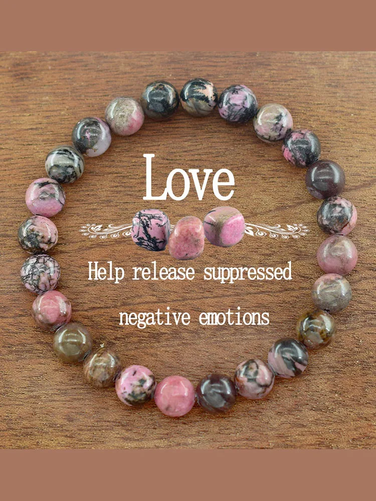 Bracelets de perles en Rhodonite naturelle pour hommes et femmes, perles en pierre énergétique, extensibles, Yoga, méditation, émotion, cadeau pour amoureux