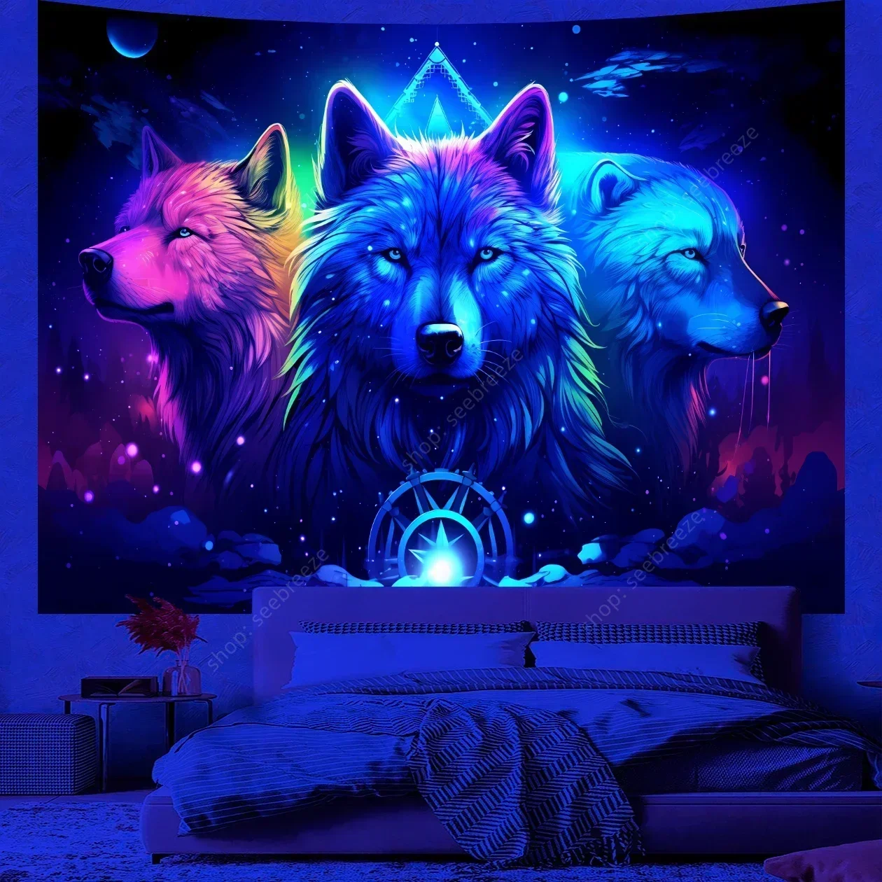 

VIKAMA Dark Wolf Pack Wolf Soul Awakening Tapestry Gaming Room Living Room Minimalist Bedroom Decoration