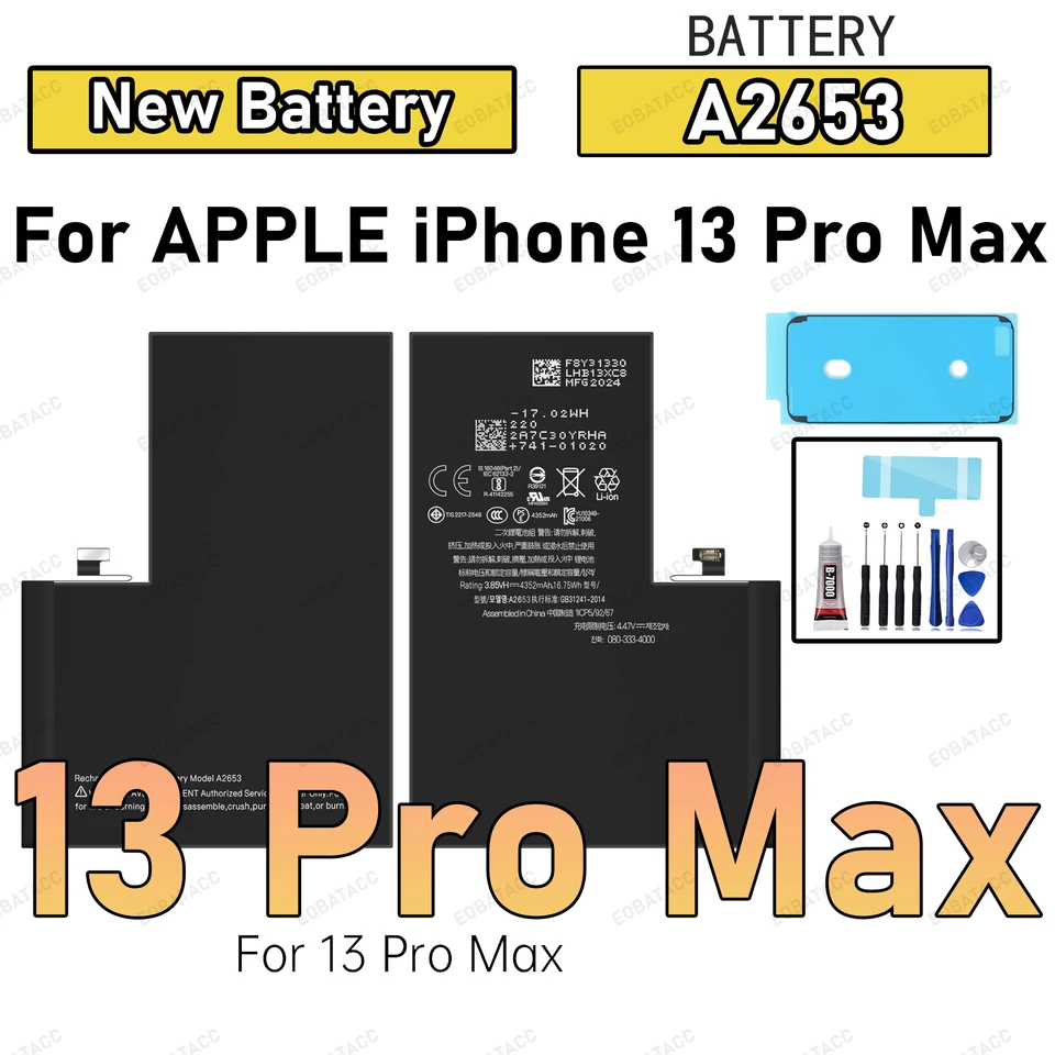 Batería de repuesto 100% nueva de cero ciclos para iPhone 13 1821 mAh, 13 mini 2406 mAh, 13 Pro Max, herramientas gratis 2
