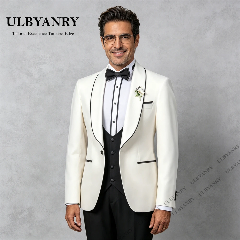 ULBYANRY Modern Groom Suit for Wedding, Three Piece Formal Suit for Men, Jacket Vest Pants One Button Slim fitting Tuxedo Suits