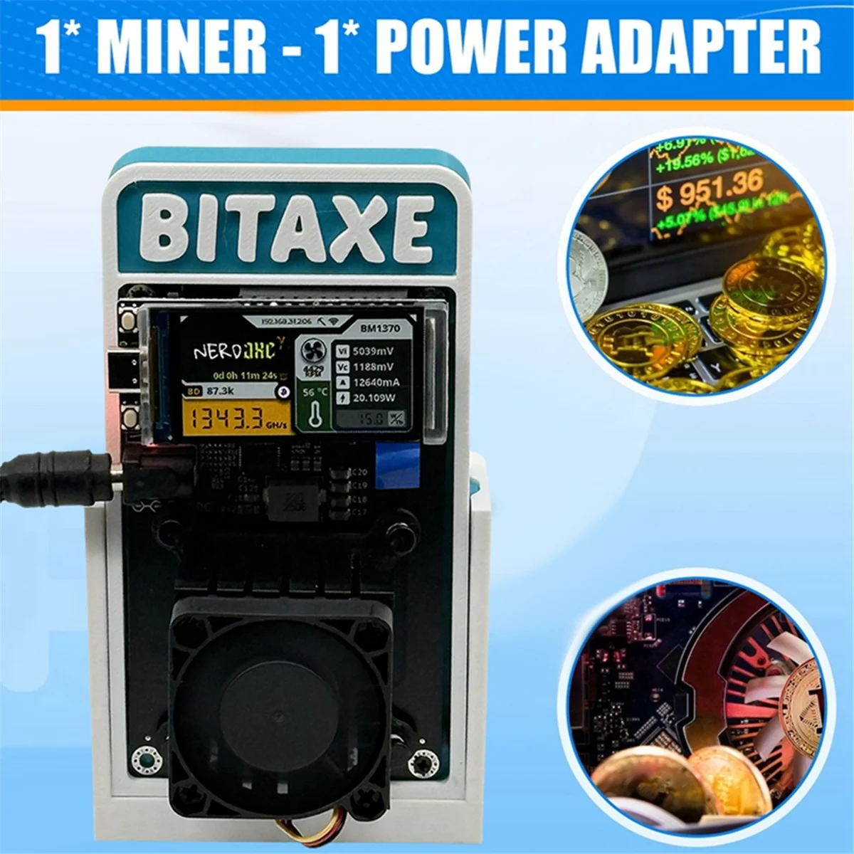 A49T Gamma 601 1200GH/S 1.2TH/S BTC Solo Miner 18-22W BM1370 Asic من Antminer S21 Pro Crypto Miner UK PLUG