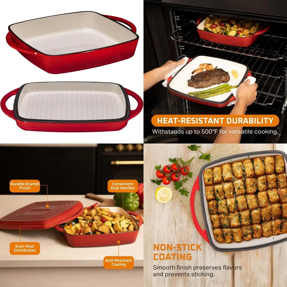 

Эмалированная чугунная голландская духовка с противнем для выпечки и крышкой-грилем, двойной ручкой, крышкой для сковороды в комплекте, с покрытием для интерьера Easy Baki