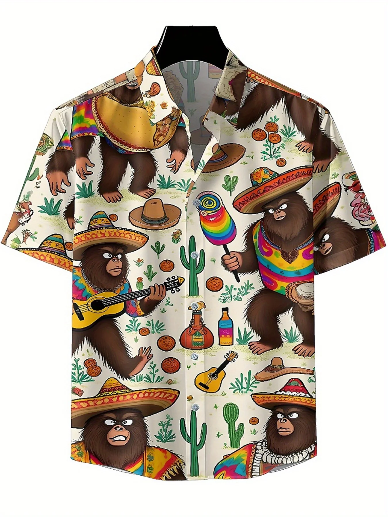 Men's Plus Size Hawaiian Shirts Mexican Carnival Theme Bear Music Party pattern, Summer Casual Top for Outdoor,party, Streetwear