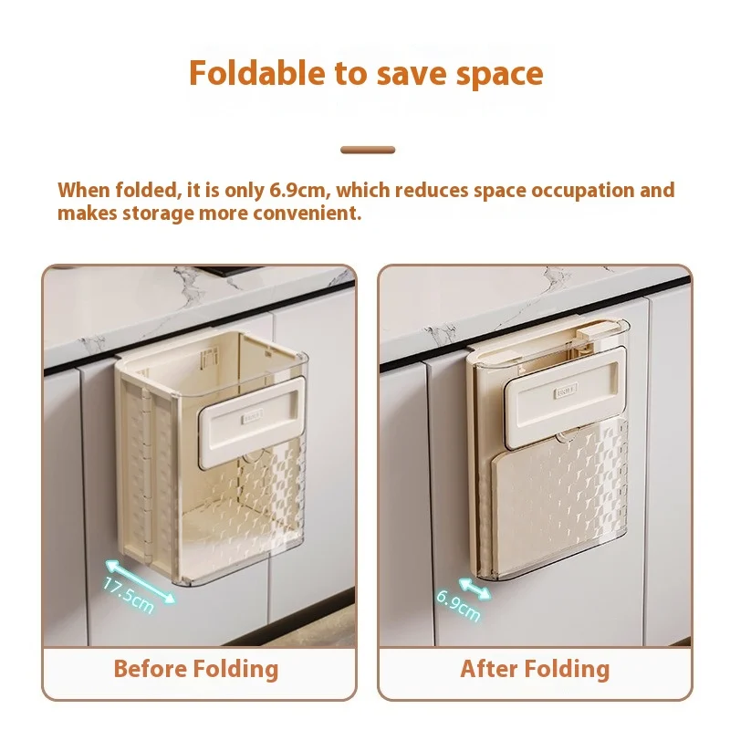 

No-Drill Foldable Kitchen Trash Can Transparent Wall-Mounted, Space-Saving Practical Waste Bin