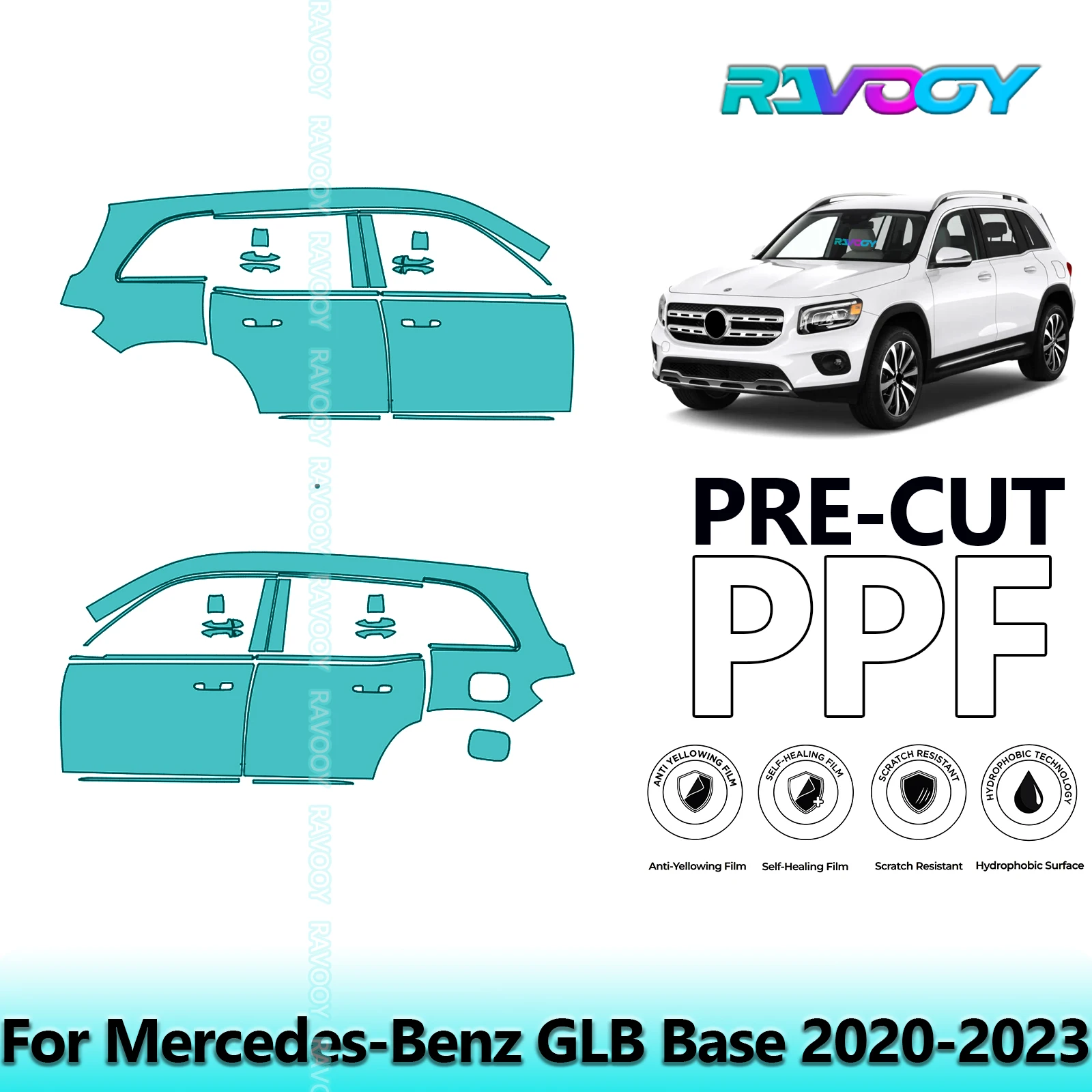 

For Mercedes-Benz GLB Base 2020-2023 8.5mil Clear Matte Pre-Cut PPF Door & A/B Pillar Kit TPU Paint Protection Film Set