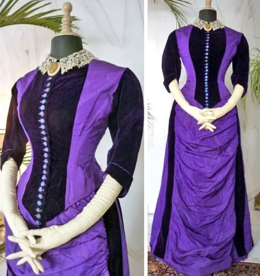 

1885s French Purple Two-piece Victorian Afternoon Dress Victorian Civil War Gothic Princess Eveing Gown Costume