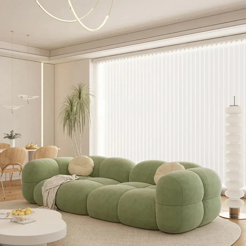 Nordic French Cream Style Green Jelly Sofa Apartment Living Room Fabric Craft Sofa Combination