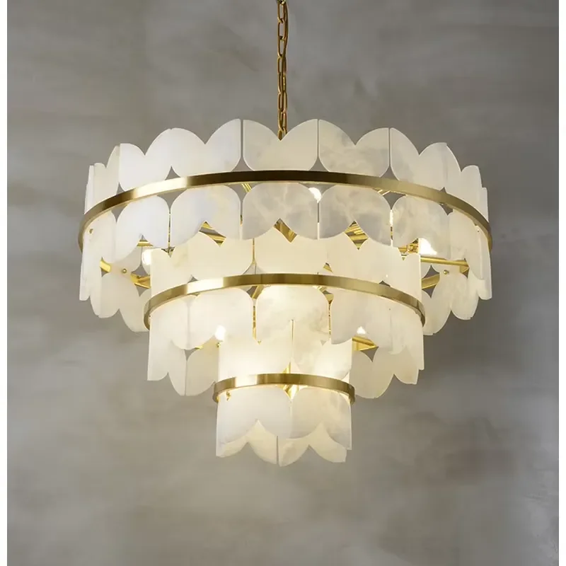Modern Simple Creative Designer Spanish Marble Warm White Brass LED Small Chandelier Pendant Lights for Living Room