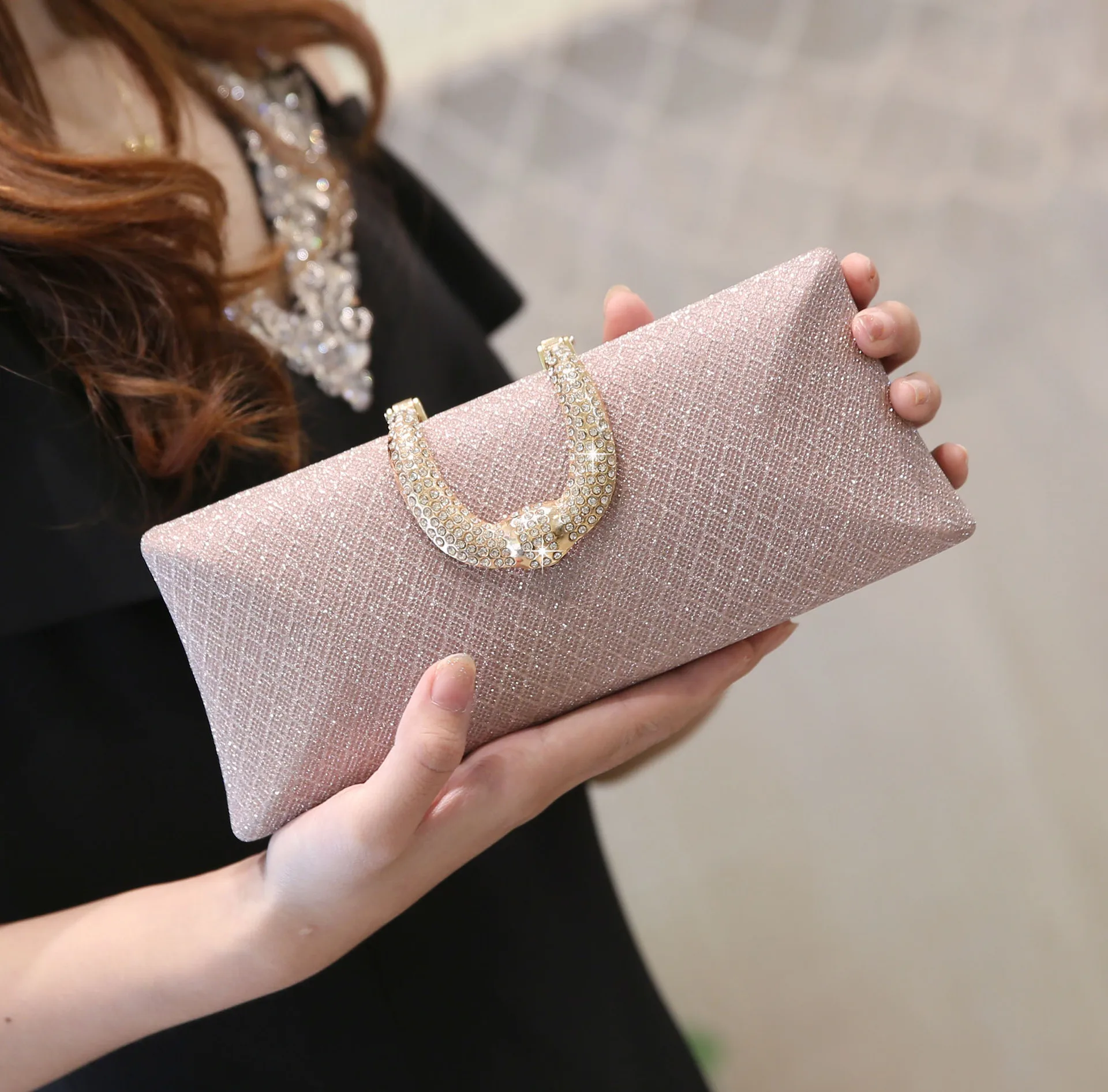 Fine Shining Drill Samll Square Dinner Evening Bags Champagne Golden Silver Clutch Purse For Women Prom Party Chain Shoulder Bag
