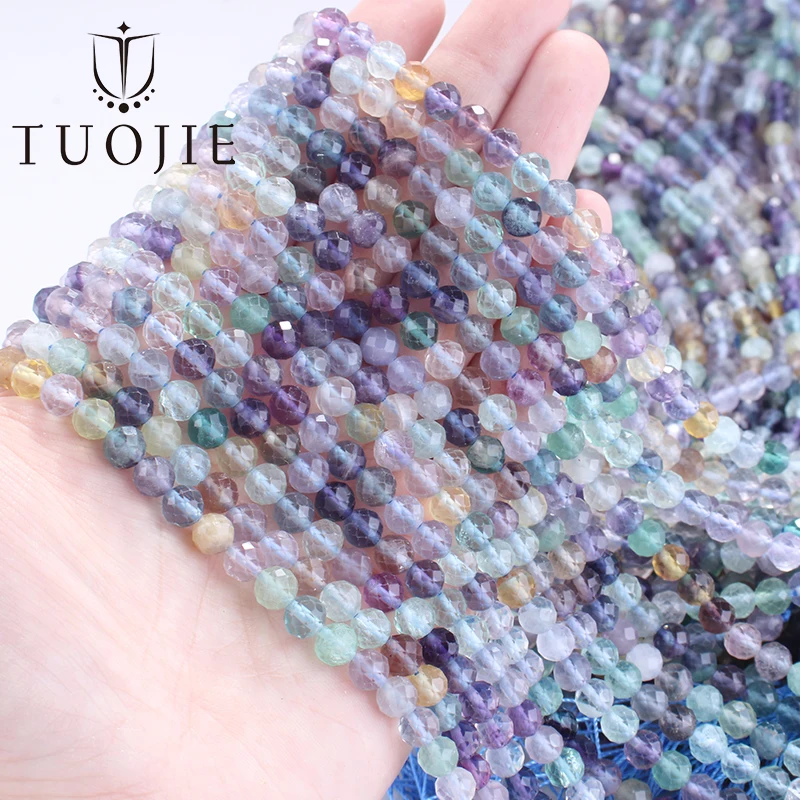 6MM Natural Stone Faceted Fluorite Round Spacer Mix Fluorite Beads For Jewelry Making DIY Charms Bracelet Necklace Accessories