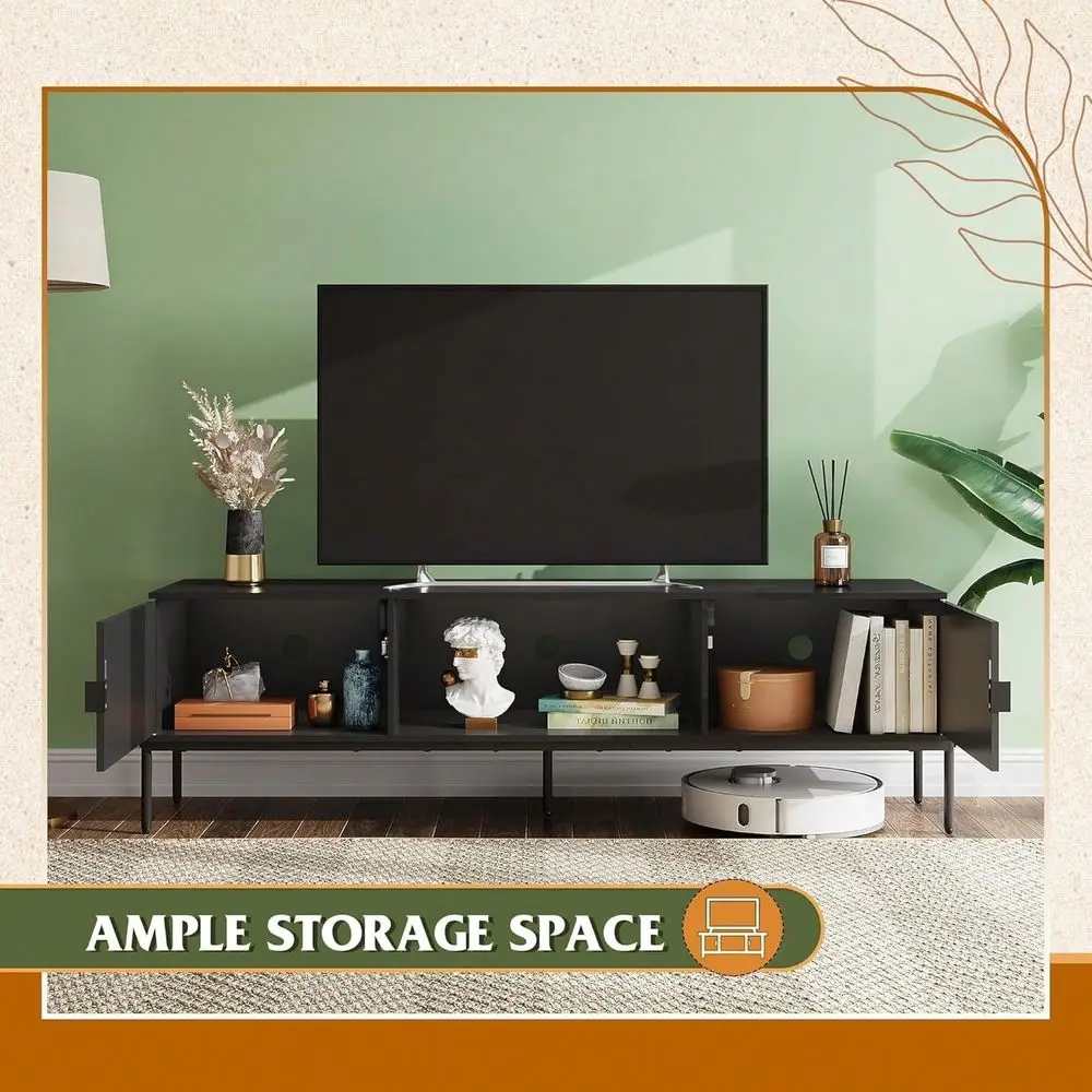 

Stand Modern Entertainment Center With Open Shelf And 2 Cabinets For Bedroom And Living Room, TV Console With Storage And Metal