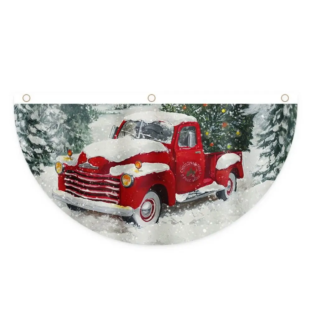 

90x45cm Christmas Bunting Fan Flag Polyester Hanging Fan-shaped Flag Banner with Metal Grommet Snowman